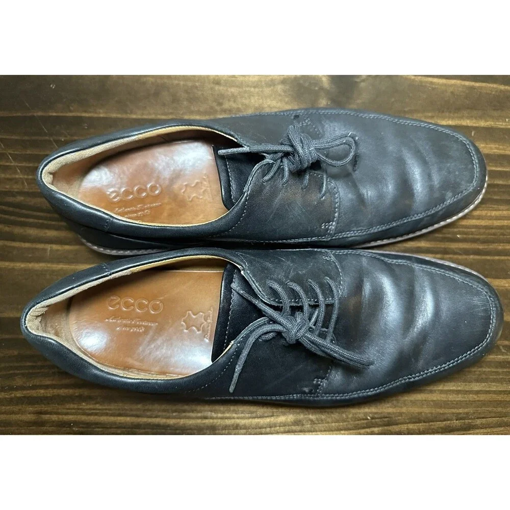 ECCO Holton Oxford Black Dress Lace Up Shoes Leather Apron Toe Men's US 11 EU 45